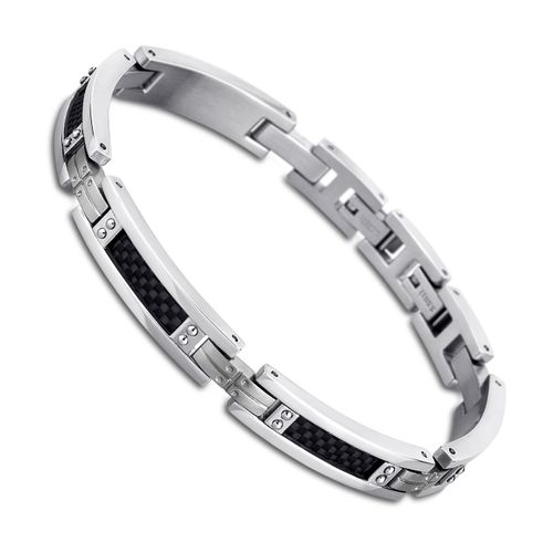 Bracelet Lotus Style Noir Argent Ls1650-2/1 Bijoux Homme Acier Jls1650-2-1
