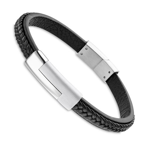 Bracelet Lotus Style Noir Ls1965-2/1 Cuir Homme Acier Inoxydable Jls1965-2-1
