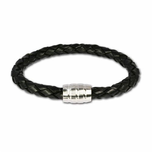 Bracelet Cuir Silberdream Noir Avec Fermoir En Acier Inoxydable Ls1803