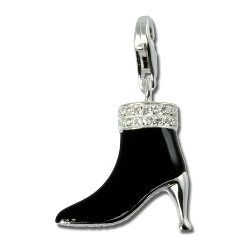 Silberdream Charm Pendentif En Argent Véritable 925 Bottes Noires Zircone Fc247s