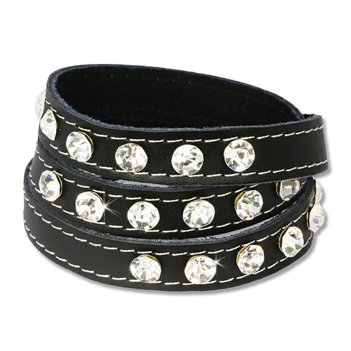 Silberdream Bracelet Zircone Bracelet Cuir Noir Femme Lap228s