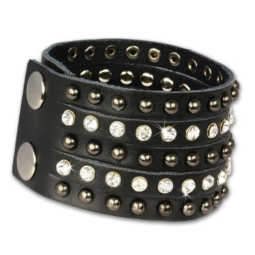 Silberdream Bracelet Zircone Bracelet Cuir Noir Femme Lap231s