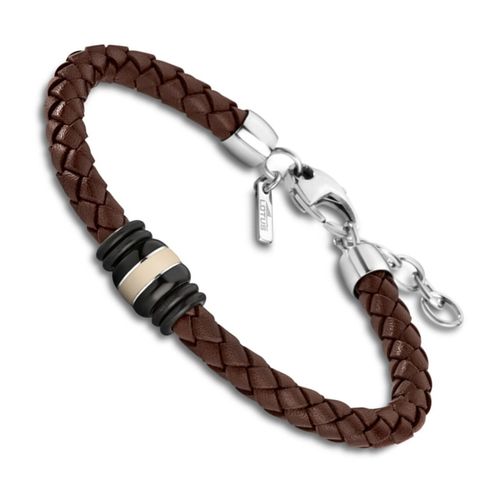 Bracelet Lotus Style Argent Marron Ls1814-2/4 Bijoux Homme Acier Inoxydable Jls1814-2-4