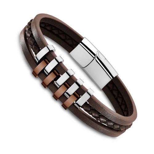 Bracelet Lotus Style Argent Marron Ls1838-2/3 Bijoux Homme Acier Inoxydable Jls1838-2-3