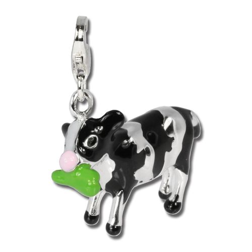 Silberdream Charm Bracelet Émail Argent 925 Pendentif Vache Noire Fc640