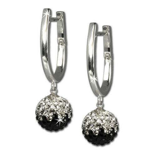 Silberdream Boucles Doreilles Noir Blanc Créoles Zircone Argent 925 Gso011s