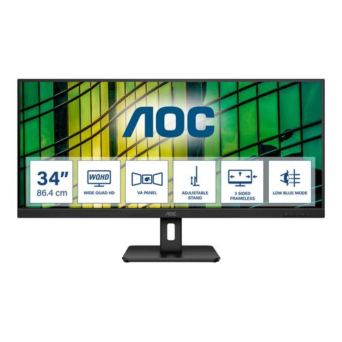 AOC Essential-line U34E2M/BK - Écran LED - 34" - 3440 x 1440 WQHD @ 100 Hz - VA - 300 cd/m² - 4000:1 - 4 ms - 2xHDMI, DisplayPort - noir mat