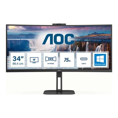 AOC Value-line CU34V5CW/BK - V5 series - écran LED - incurvé - 34" - 3440 x 1440 WQHD @ 100 Hz - VA - 300 cd/m² - 3000:1 - 4 ms - HDMI, DisplayPort, USB-C - haut-parleurs - noir