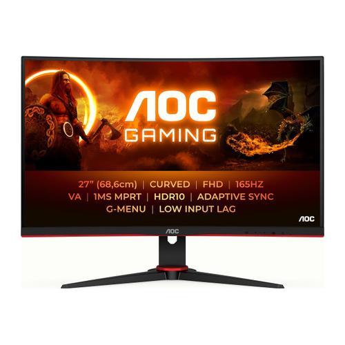 AOC Gaming C27G2E/BK - Écran LED - jeux - incurvé - 27" - 1920 x 1080 Full HD (1080p) @ 165 Hz - VA - 350 cd/m² - 3000:1 - 1 ms - 2xHDMI, VGA, DisplayPort - haut-parleurs - noir, rouge