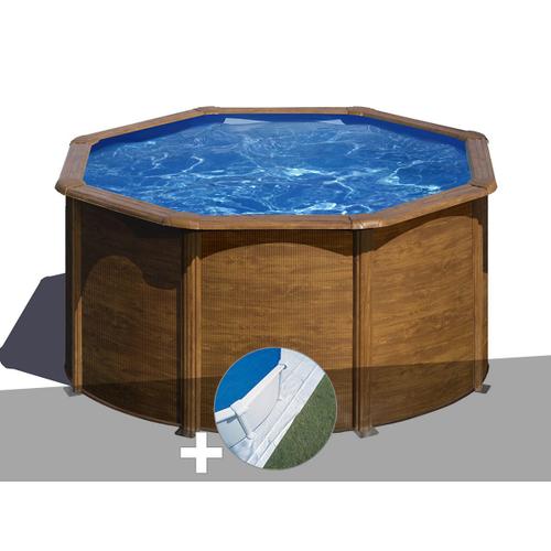 Kit piscine acier aspect bois Gré Pacific ronde 2,60 x 1,22 m + Tapis de sol