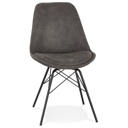 Chaise Design 'royal' En Microfibre Grise Et Pieds En Métal Noir