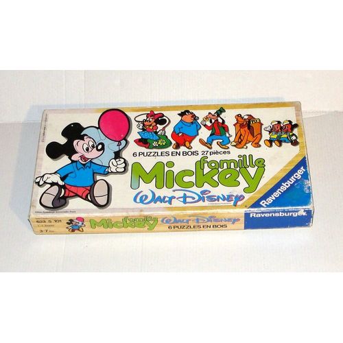 6 Puzzles En Bois Famille Mickey Vintage 82 Ravensburger 27 Pieces