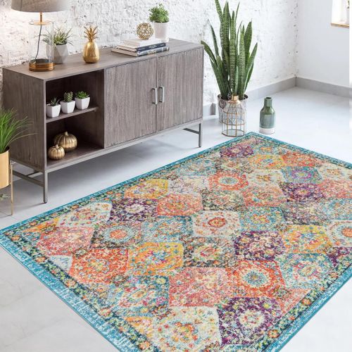 Tapis Orient 160x230 Rectangle Orange Et Jaune Tissé Motif Traditionnel Olna