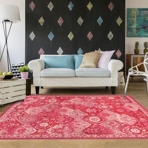 Tapis Orient 160x230 Rectangle Rose Et Blanc Tissé Motif Traditionnel Olna