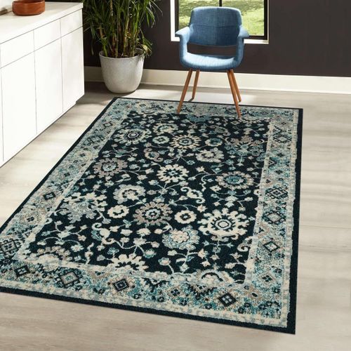 Tapis Orient 120x170 Rectangle Bleu Et Bleu Ciel Tissé Motif Classique Olfa