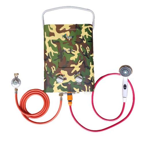 TTulpe Outdoor HD-6 P37 camo chauffe-eau portable instantané, gaz propane, allumage par piles, Bas NOx