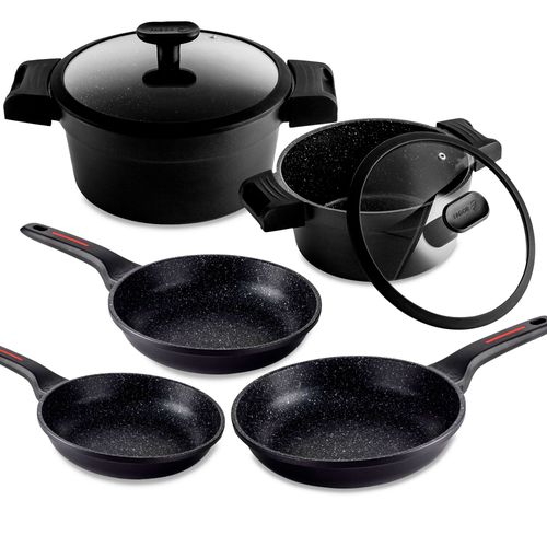 Batterie De Cuisine À Induction 7 Pièces Fonte D'aluminium Antiadhésif Sans Pfoa, , Noir, Fagor, Alutherm