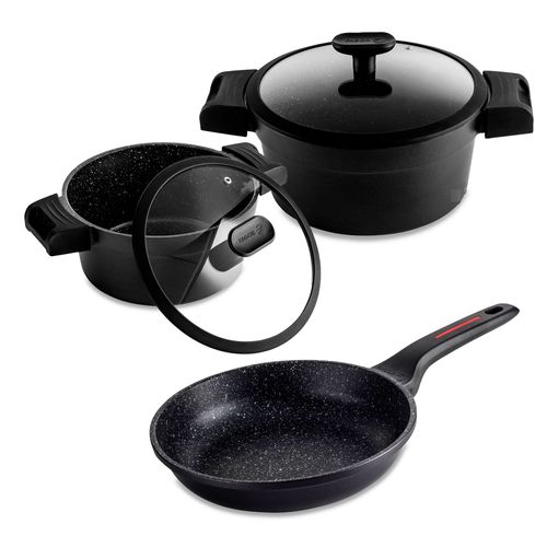 Batterie De Cuisine À Induction 5 Pièces Fonte D'aluminium Antiadhésif Sans Pfoa, , Noir, Fagor, Alutherm