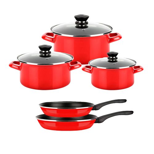 Batterie De Cuisine À Induction 8 Pièces Acier Émaillé Antiadhésif Sans Pfoa, , Rouge, Fagor, Optimax