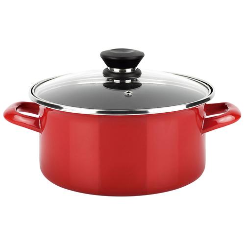 Casserole Induction 20 Cm Acier Émaillé, Antiadhésif Sans Pfoa, Couvercle Verre Rouge Fagor Optimax