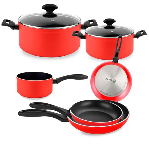 Batterie De Cuisine À Induction 8 Pièces Aluminium Forgé Antiadhésif Sans Pfoa, , Rouge, Fagor, Maxima