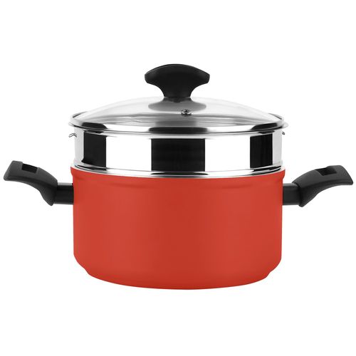 Faitout Vapeur Induction 20 Cm, Panier Vapeur En Acier Inox., Couvercle En Verre Rouge Fagor Maxima