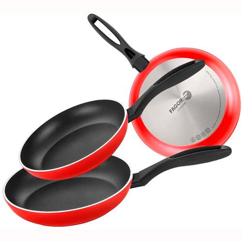 Set Poêles À Frire Induction 20-24-28 Cm Aluminium Forgé Antiadhésif Sans Pfoa Rouge Fagor Maxima