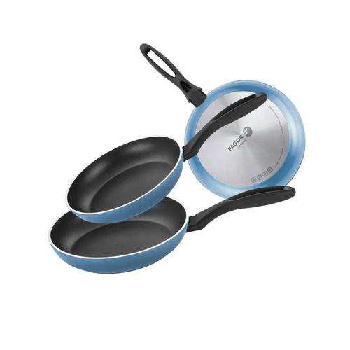 Set Poêles À Frire Induction 20-24-28 Cm Aluminium Forgé Antiadhésif Sans Pfoa Bleu Fagor Maxima