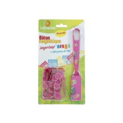 Baton Ramasse Jetons + 100 Pions Loto Magnetiques - Kit Accessoires Bingo 2 En 1 - Nouveau Coloris Fuchsia - Jeu Kermesse