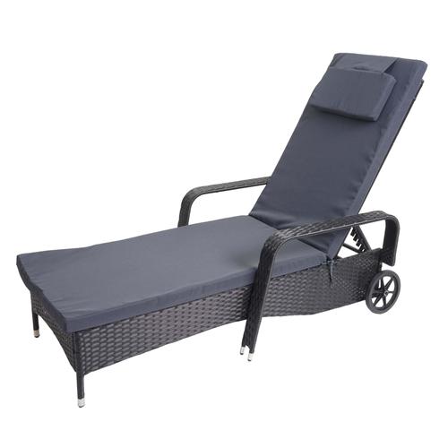 Chaise Longue Relaxation Transat De Jardin Bain De Soleil Poly Rotin Anthracite Housse Gris 04_0004237