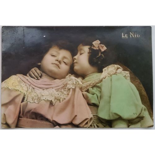 Carte Postale Ancienne, France, Voeux, Jeunes Enfants Dans Leur Nid Douillet