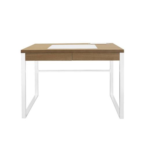 Paris Prix - Bureau Design 1 Tiroir "Porqa" 100cm Naturel & Blanc