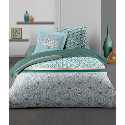 Parure De Couette 220x240 Cm Home Linge Passion Louxor : Housse De Couette + 2 Taies D'oreiller - 100% Coton 57 Fils - Vert