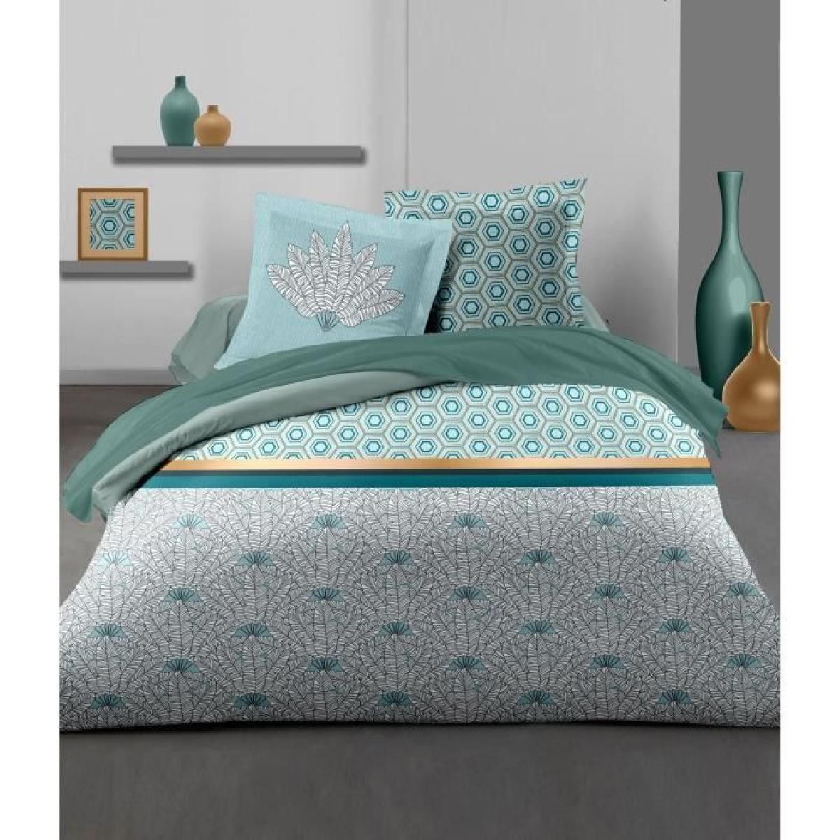 Parure De Couette 240x260 Cm Home Linge Passion Louxor : Housse De Couette + 2 Taies D'oreiller - 100% Coton 57 Fils - Vert