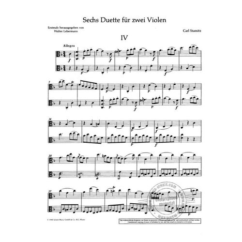 Carl Stamitz 6 Duette Band 2 (Nr.4-6) Viola-Bibliothek Pour: 2 Violons Altos