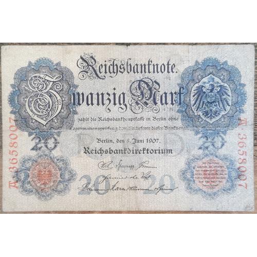 Billet Allemagne 20 Mark 8 - 6 - 1907 / Reichsbanknote