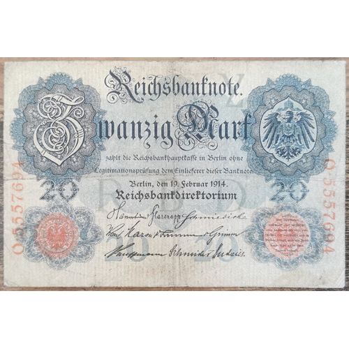 Billet Allemagne 20 Mark 19 - 2 - 1914 / Reichsbanknote