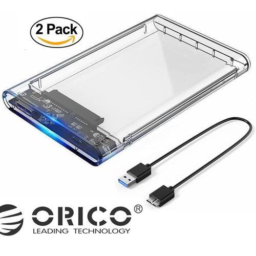 Lot de 2 Orico USB 3.0 Boîtier Externe pour 2.5 Pouces Disque Dur SATA III  II I HDD SSD 2To Max 5Gbps sans Outil UASP