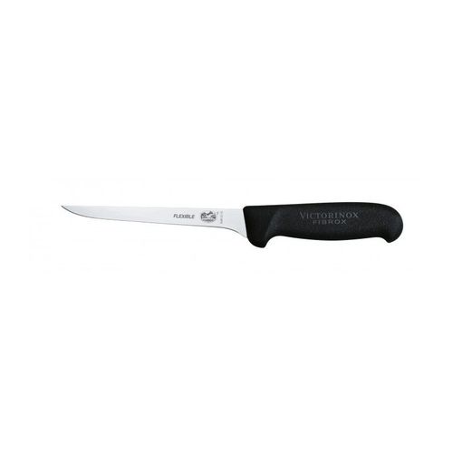 Victorinox 5.6413.12 Couteau Désosser, Lame Étroite Flexible Usée 12 Cm Inox, Dos Droit, Manche Fibrox Noir.