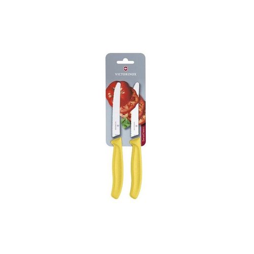 Victorinox 6.7836.L118b Carte De 2 Couteaux De Table/Tomates, Lame Crantée 11 Cm Inox, Bout Rond, Manche Polypropylène Jaune