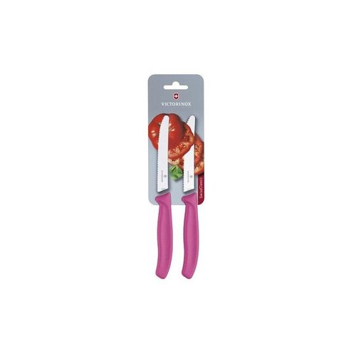 Victorinox 6.7836.L115b Carte De 2 Couteaux De Table/Tomates, Lame Crantée 11 Cm Inox, Bout Rond, Manche Polypropylène Rose