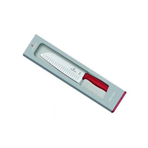 Victorinox 6.8521.17g Couteau Santoku, Lame Alvéolée 17 Cm Inox, Manche Polypropylène Rouge, En Boîte Cadeau.