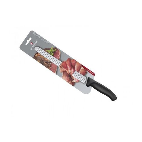 Victorinox 6.8223.25b Couteau À Jambon, Lame Alvéolée 25 Cm Inox, Manche Polypropylène Noir, Sur Carte.