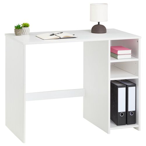 Bureau Liam Avec Rangement Caisson Avec 2 Étagères Réglables En Hauteur, En Pin Massif Lasuré Blanc