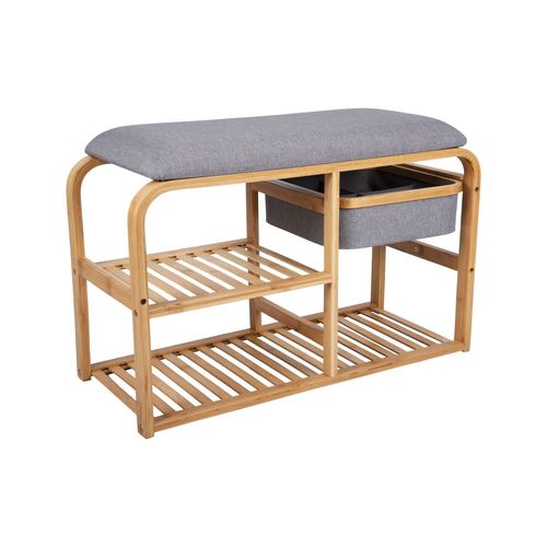 Banc Arch Avec Deux Étagères Et Un Tiroir En Bambou - Gris