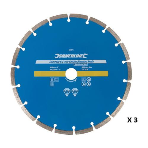 LOT 3 DISQUES Ø 230 mm DIAMANT A TRONCONNER BETON MATERIAUX A JANTE SEGMENTEE