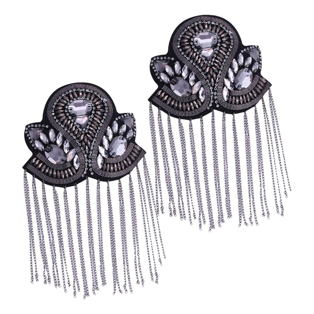 Esquirla Épaulette Fringe Tassel 1 Paire Simple Vêtements Accessoires Strass Lien Chaîne Art Broches Pour Robes Vacances Costume Foulard Punk Manteau Noir