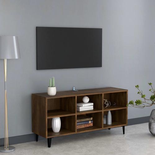 Vidaxl Meuble Tv Avec Pieds En Métal Chêne Marron 103,5x30x50 Cm