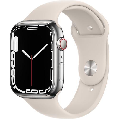 Apple Watch Series 7 (Gps + Cellular) - Boitier 45 Mm Acier Inoxydable Graphite Avec Bracelet Sport Lumière Stellaire