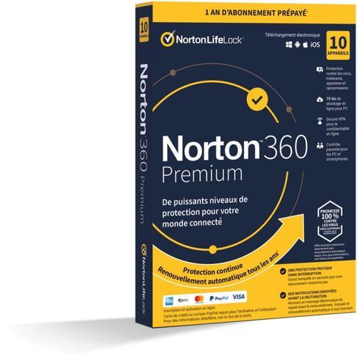 Logiciel Antivirus Et Optimisation Norton Lifelock 360 Premium 75go 10 Postes